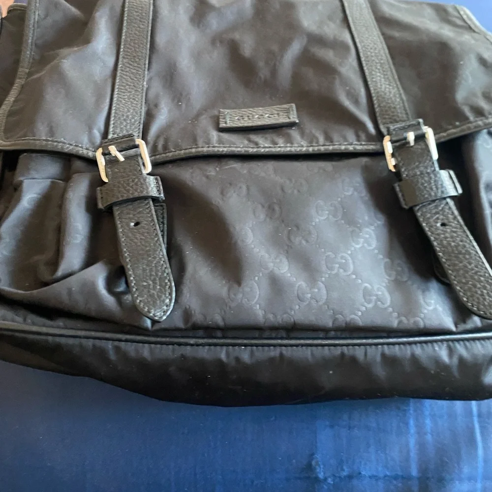 Gucci Black Monogram Nylon Messenger bag -large with Leather Logo Patch